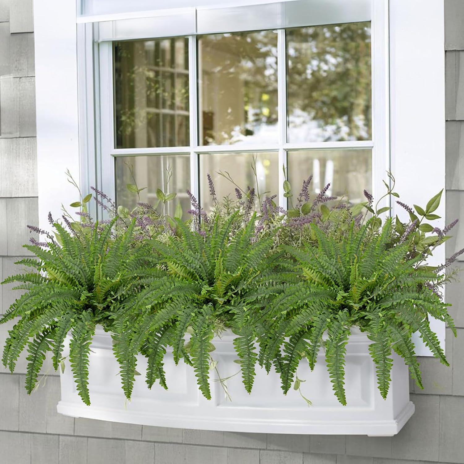 Ferns Artificial Plants 33.5" Dia. Faux Ferns for Outdoor Planter Large Fake Ferns Look Real Artificial Ferns with 60 Fronds Hanging Boston Fern Fake Plant Shrubs for Home Farmhouse Garden Porch Decor
