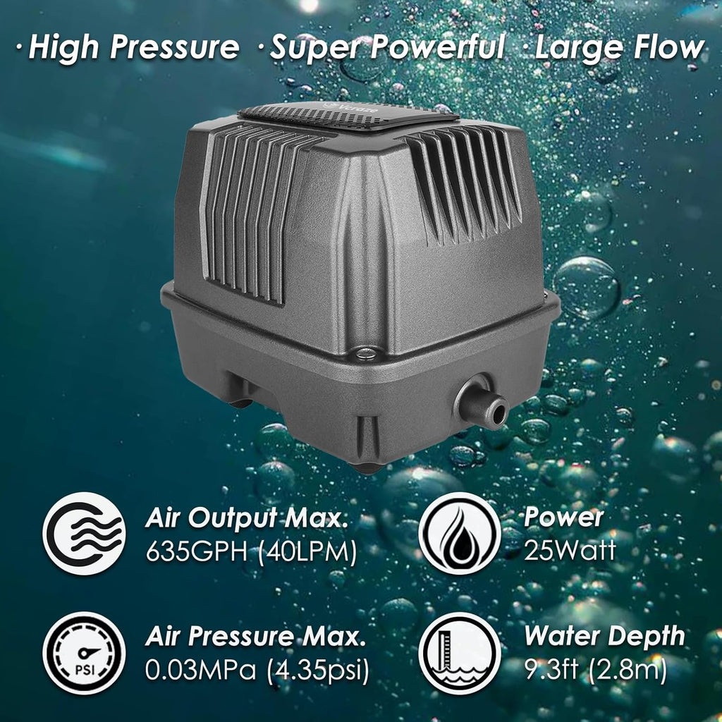 Powerful Linear Air Pump, KP-40 Pond Air Pump Pond Aerator, 635GPH Aeration System for Koi Pond Aeration, Aquarium, Waste Treatment, Fish Farm, Seafood Restaurant
