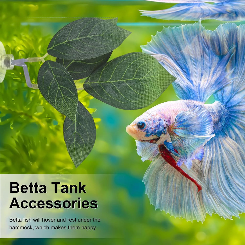 3-Pack Betta Fish Leaf Pad, Hammock Plant Leaf Pad, Realistic Resting Fish Rest Bed for Fish Tank Decorations/Aquarium Accessories/Spawning Grounds/Breeding [Green, Leaves-Shaped]