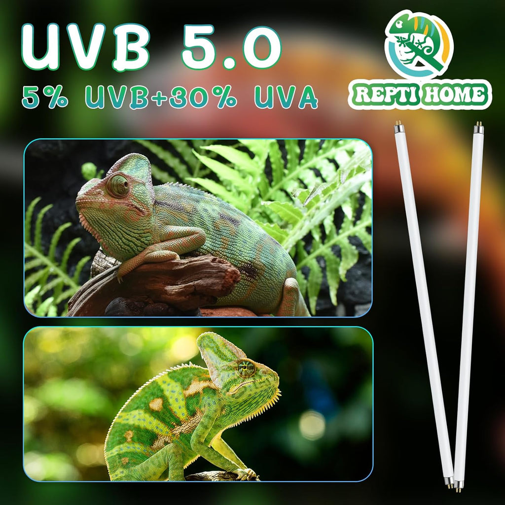 T5 UVB Reptile Light 24W 5.0,UVA UVB Light Bulb for Reptiles,2 Pack Reptile UVB Lamp Tube for Bearded Dragon