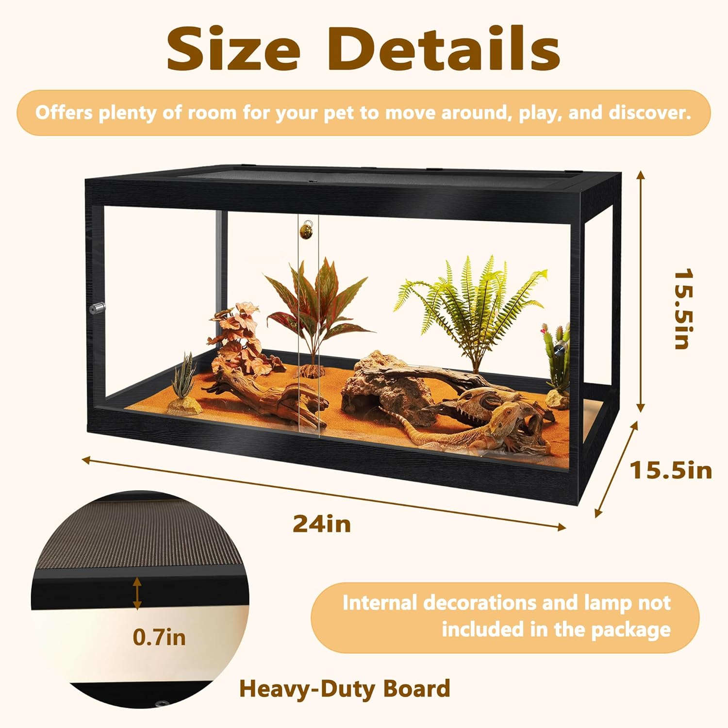 PROLEE Bearded Dragon Tank, Reptile Tank with Meatl Mesh Roof and Front Sliding Door, Lizard Tank,Spacious Reptile Enclosure for Snakes,Lguanas, Chameleons (Black, 27 Gallon Volume, 24 Inch Length)