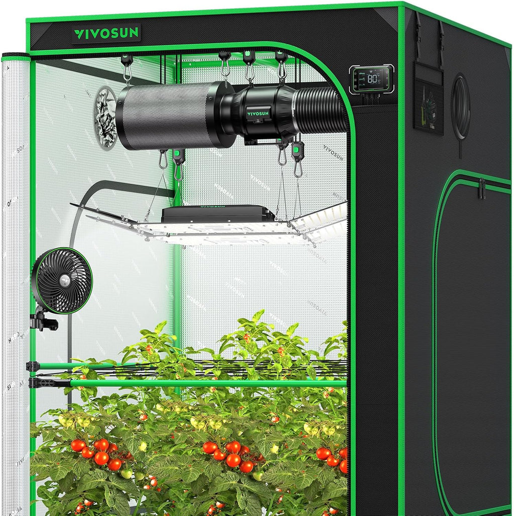 VIVOSUN GIY Plus Smart Advance Grow Tent Kit,4x4 ft WiFi-Integrated Complete Grow Tent System 2000D Mylar Grow Tents with Full-Spectrum Programmable Grow Light Enhanced Ventilation & Circulation