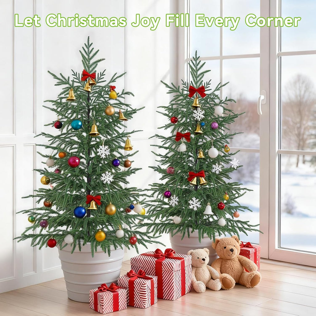 4FT Artificial Norfolk Pine Tree, 2pc Artificial Christmas Tree Faux Potted Plants for Front Porch Christmas Indoor Outdoor Decor