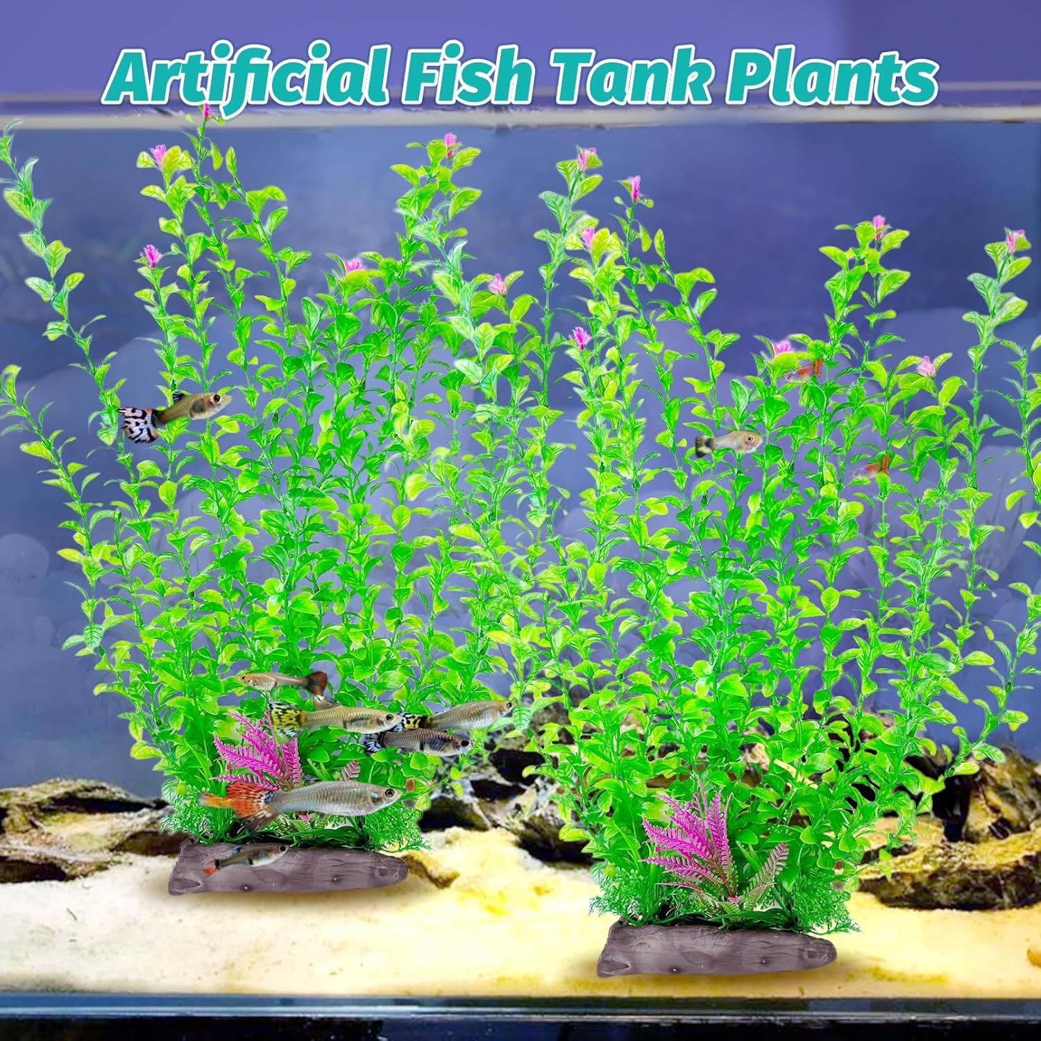 Hamiledyi Aquarium Plastic Plants Aquarium Decor Artificial Fish Tank Plants,Tall Fish Tank Decorations, Extra Large Aquarium Plant 20.4-inch Tall,2PCS