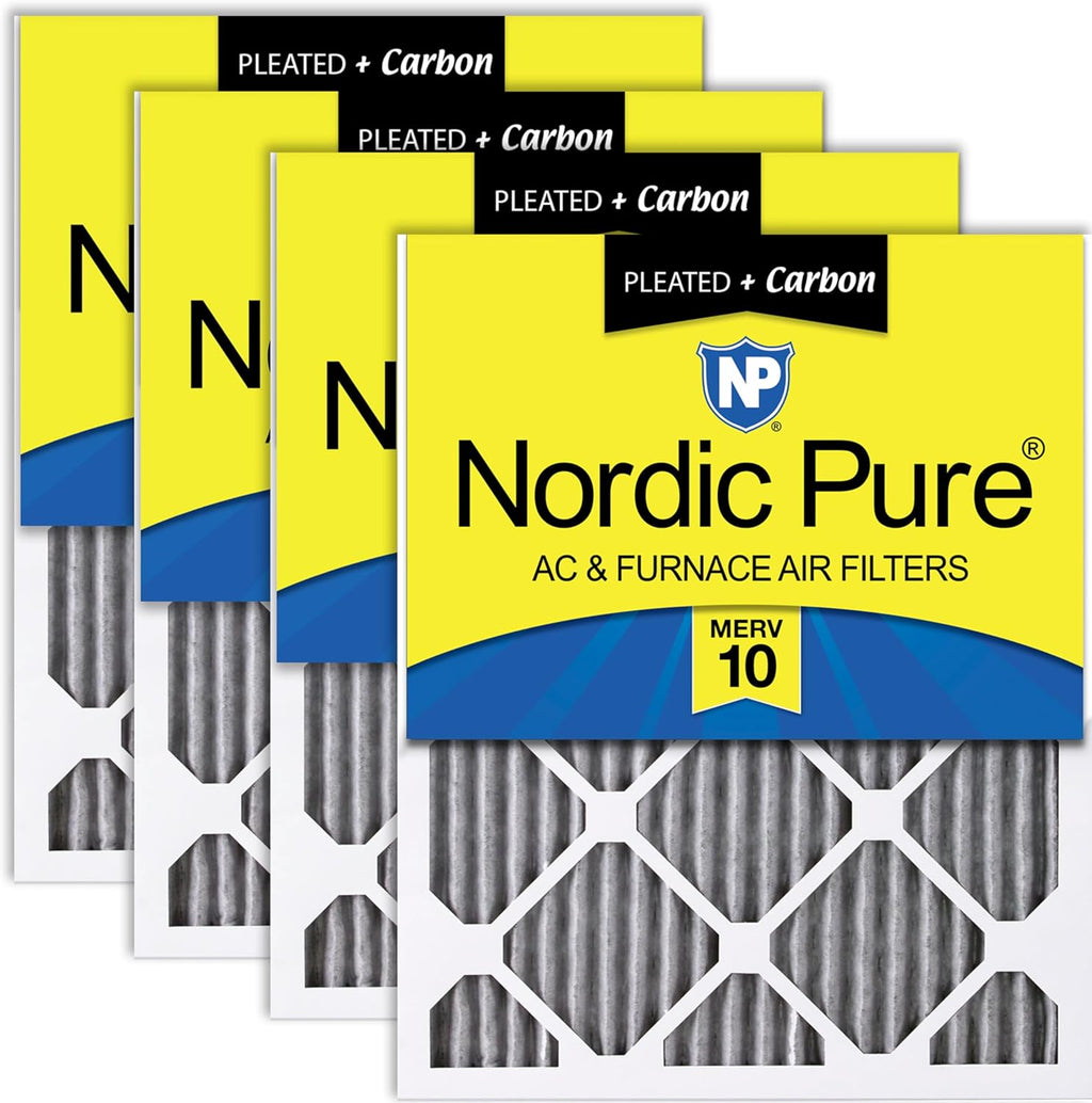 Nordic Pure 20x25x1 (Actual Size: 19 1/2 x 24 1/2 x 3/4) Furnace Air Filters MERV 10 Pleated Plus Carbon 4 Pack