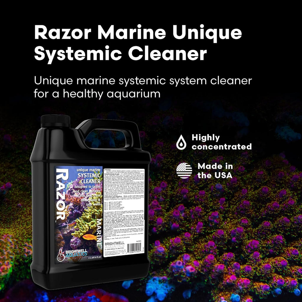 Brightwell Aquatics - Razor Marine - Unique Systemic Fish Tank Cleaner for Marine Aquariums - Aquarium Water Treatments, 67.6 fl oz
