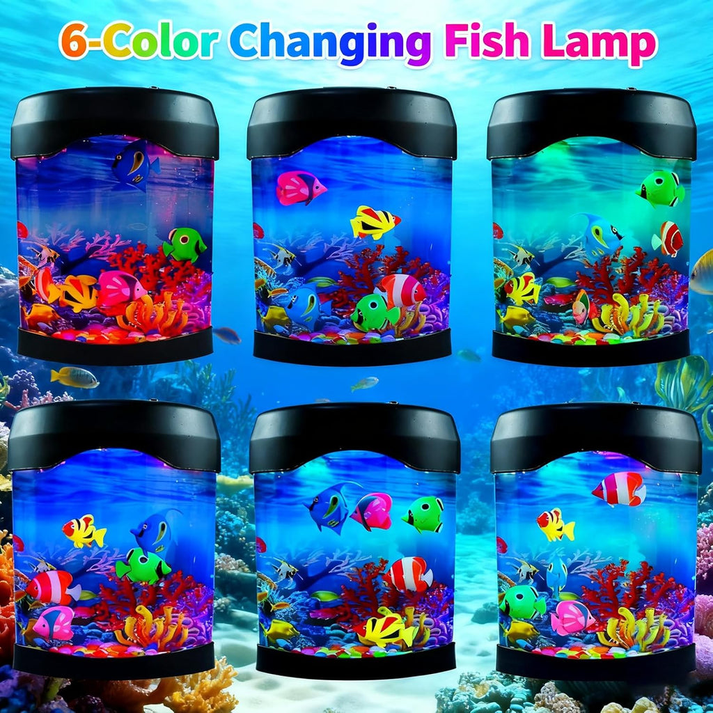 Toycol Fake Fish Lamp, Mini Aquarium Light with 6-Color Changing, 5 Fake Fish Table Lamp, Aesthetic & Safety & Humanization, Decor for Home Office Party, Great Gifts for Kids and Adults