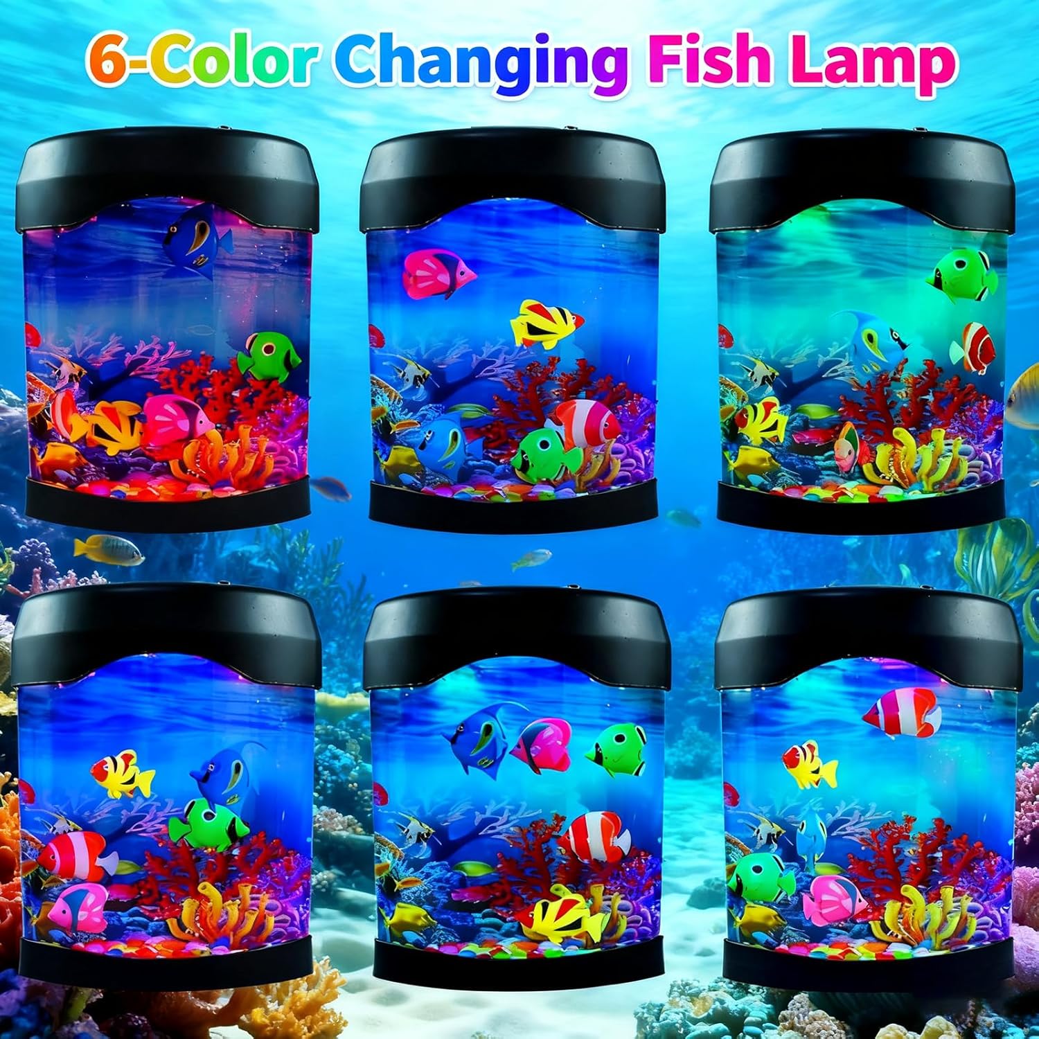 Toycol Fake Fish Lamp, Mini Aquarium Light with 6-Color Changing, 5 Fake Fish Table Lamp, Aesthetic & Safety & Humanization, Decor for Home Office Party, Great Gifts for Kids and Adults