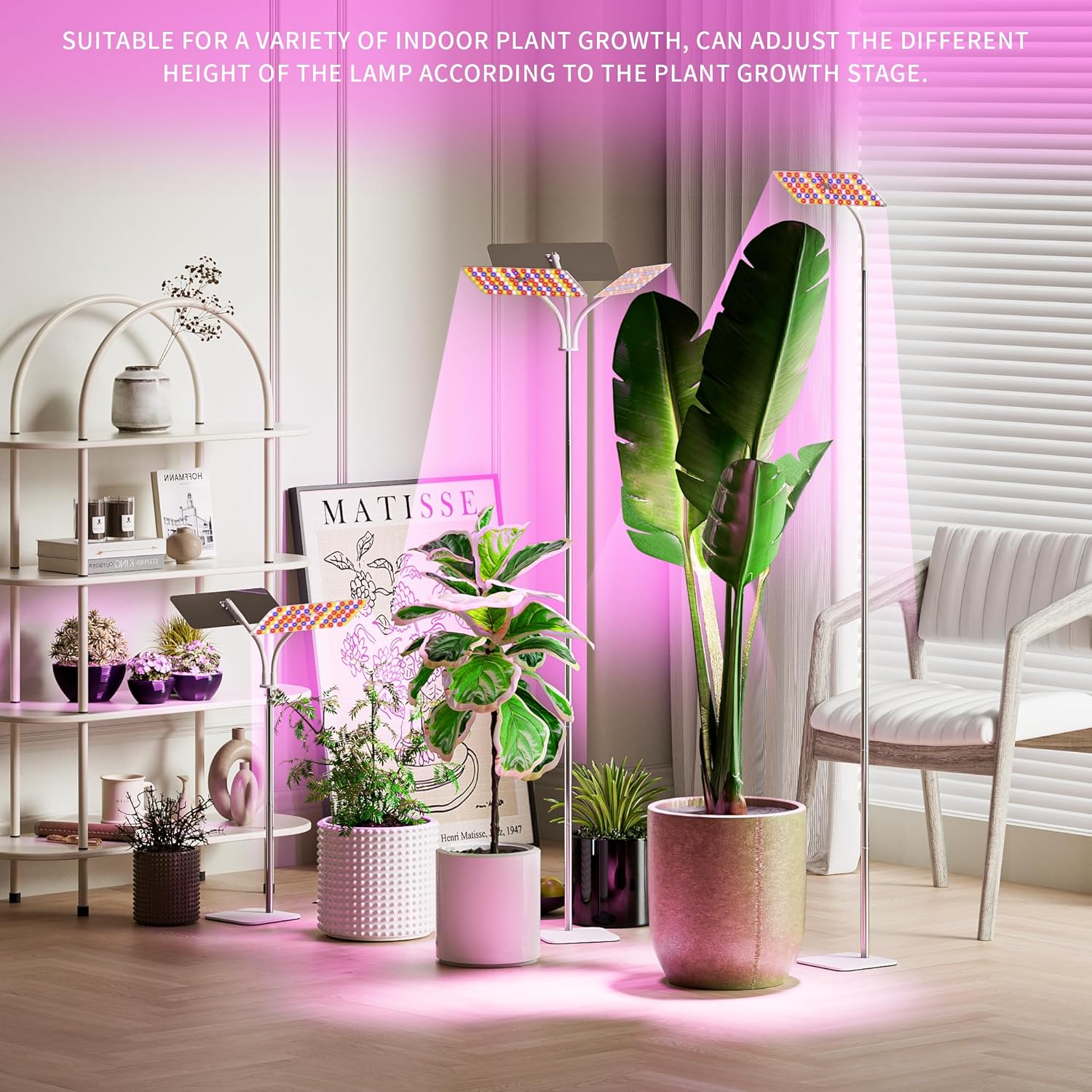 KINGPLUS Grow Lights with Stand, Three Heads, Full Spectrum LED Grow Light for Indoor Plants, 360 Leds, 4 Dimmable Levels, Timer 4/8/12h, 12-60inches Height Adjustable, 48w, Ideal for Desk Small Plant