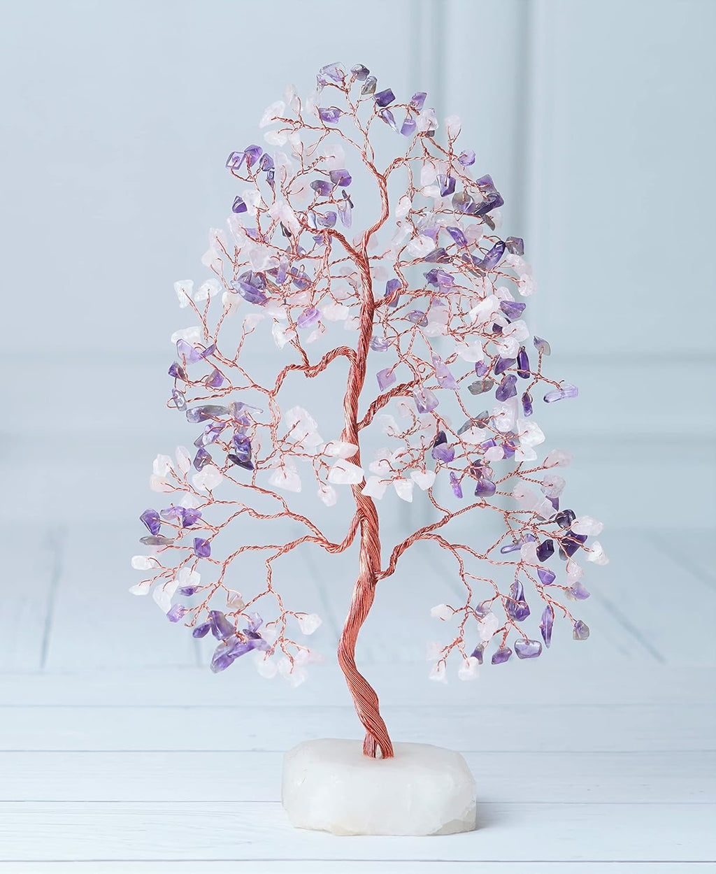 Amethyst & Rose Quartz Crystal Tree Gemstone Tree of Life Quartz Base Chakra Bonsai Tree for Room, Office Decor Spiritual Meditation Birthday Gift for Women Mom her Sister Housewarming Gifts Home