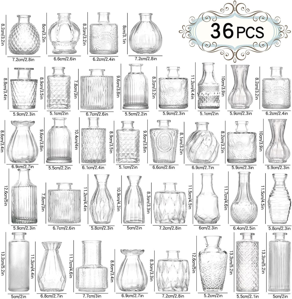 Bud Vases Set of 36,Small Vases for Centerpieces, Glass Bud Vase in Bulk, Mini Vintage Flowers Vase for Wedding, Home Table Decor,Christmas,Party Decoration,Clear