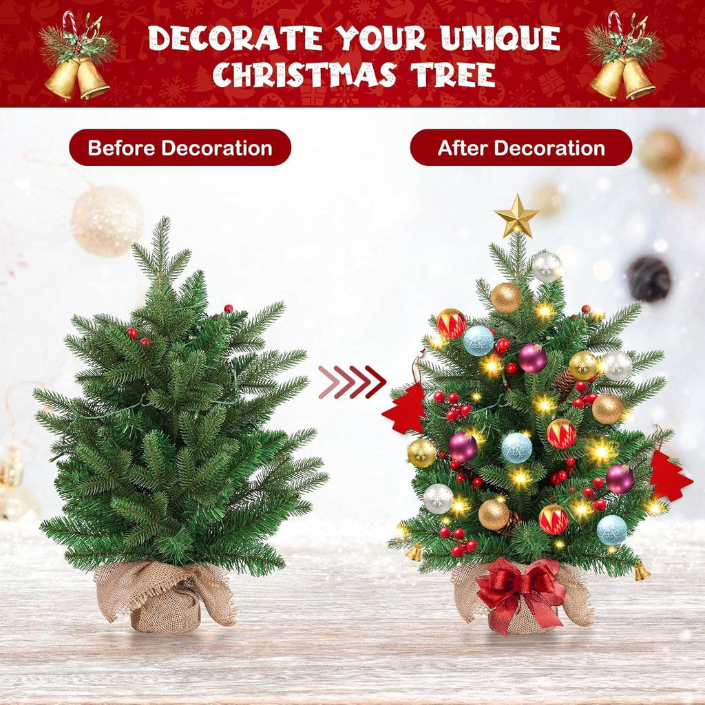 Mini Christmas Tree,20 inch/50CM Small Christmas Tree with Lights with 2M LED Lights,75 Branch Tips,for Home Office Christmas Decorations