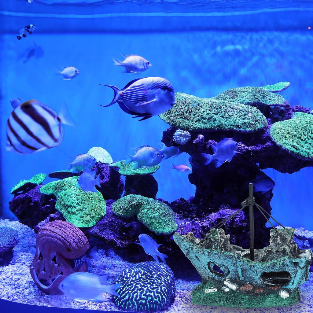 Saim Aquarium Large Shipwreck Decorations Resin Lifelike Ship Decor, Sunken Ship with Fish Tank Artificial Plastic Plants Fish Tank Accessories for Natural Look