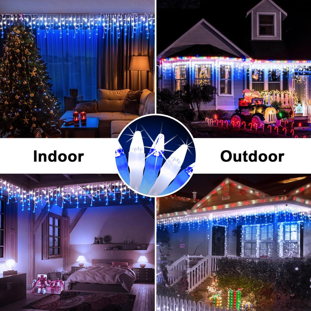 50FT 504 LED Outdoor Christmas Lights - 112 Ice Drops, 12 Pro Modes with Timer Memory & Brightness, Waterproof Hanging Ice String Light for Holiday Wedding Garden Fence House Decor (Blue & White)