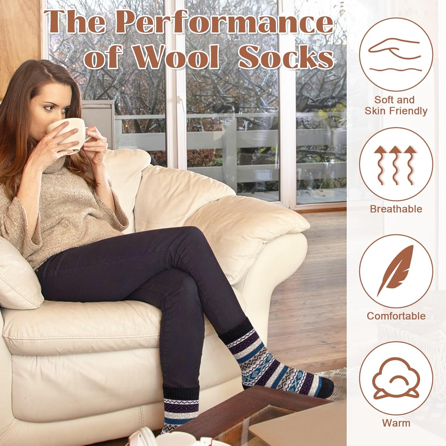 Justay 5 Pairs Wool Socks for Women - Winter Thick Boot Cozy Crew Vintage Soft Calf Knit Warm Socks Gifts