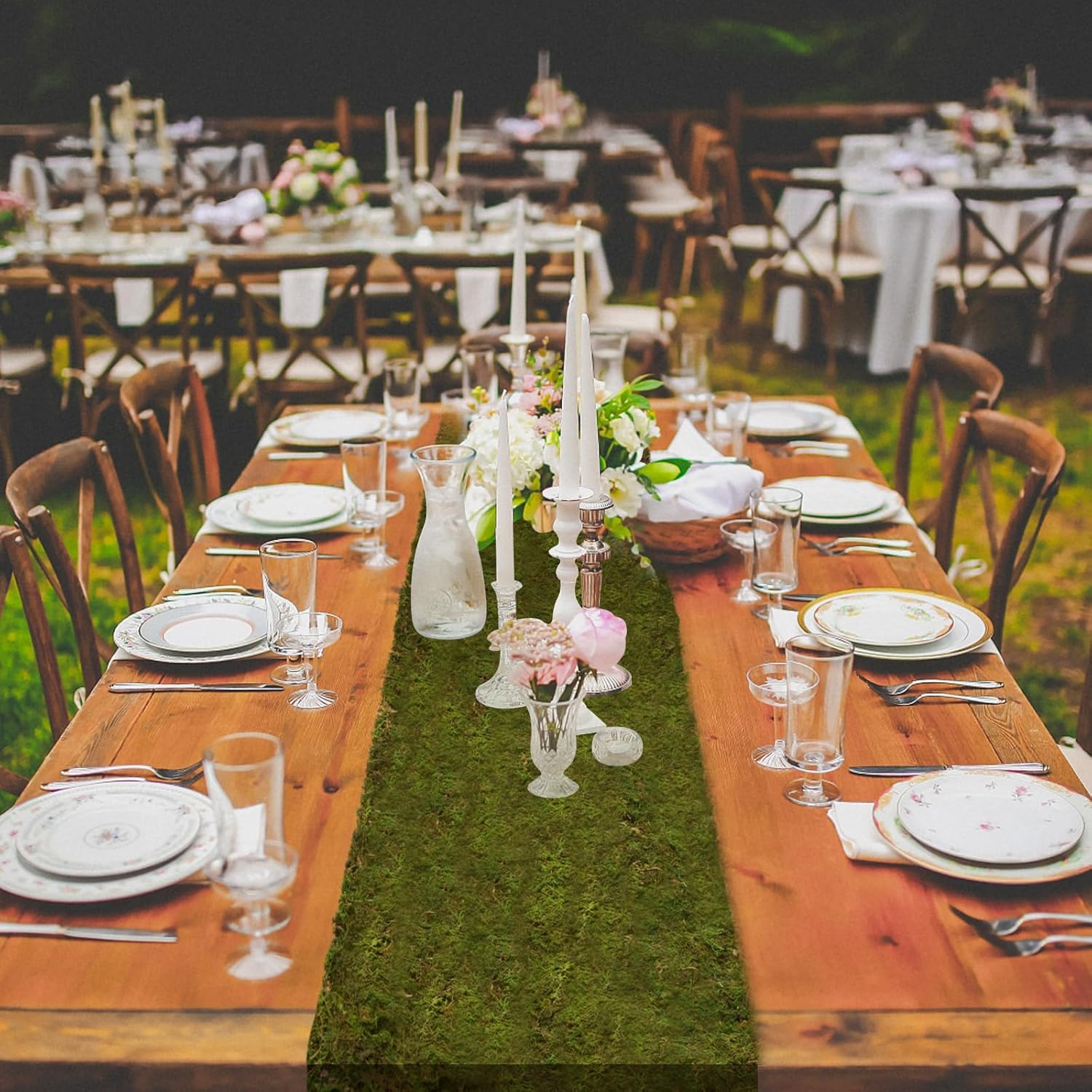 Dried Moss Table Runner Green Moss Sheet Roll for Crafts Preserved Moss Mat for Table Decoration Green Moss for Fairy Wedding Party Woodland Garden Decor (108 * 16 inch)