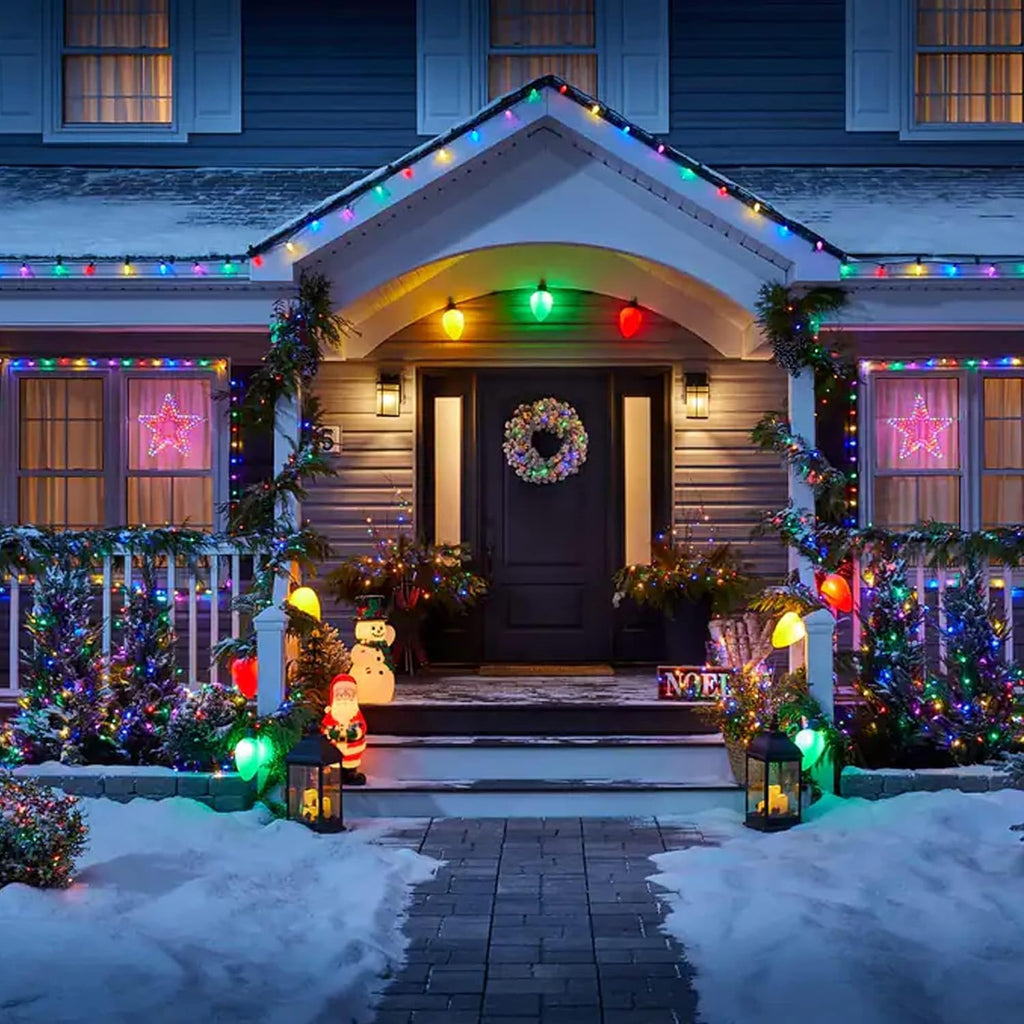 Dazzle Bright C9 Christmas String Lights, 3 Pack Total 300 LED 198 FT Waterproof Green Wire Fairy Lights, Connectable Christmas Light for Indoor Outdoor Home Yard Xmas Tree House Decor, Multi-Colored