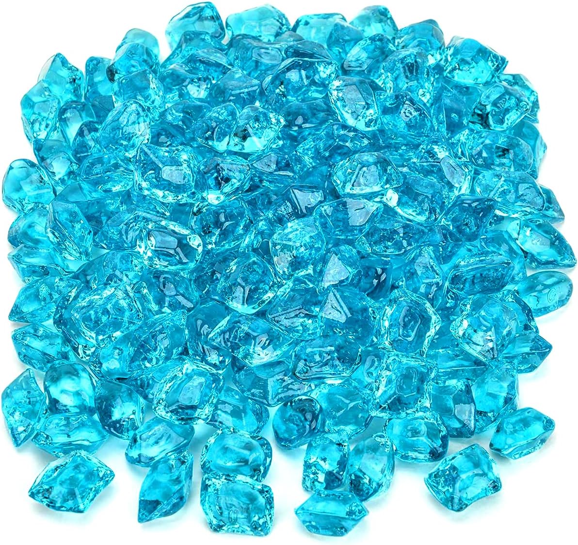 Onlyfire 1/2-Inch Polygon Fire Glass, 10 Pound Pack Glass Rock for Fireplace Fire Pit & Lanscaping, High Luster Aqua Blue