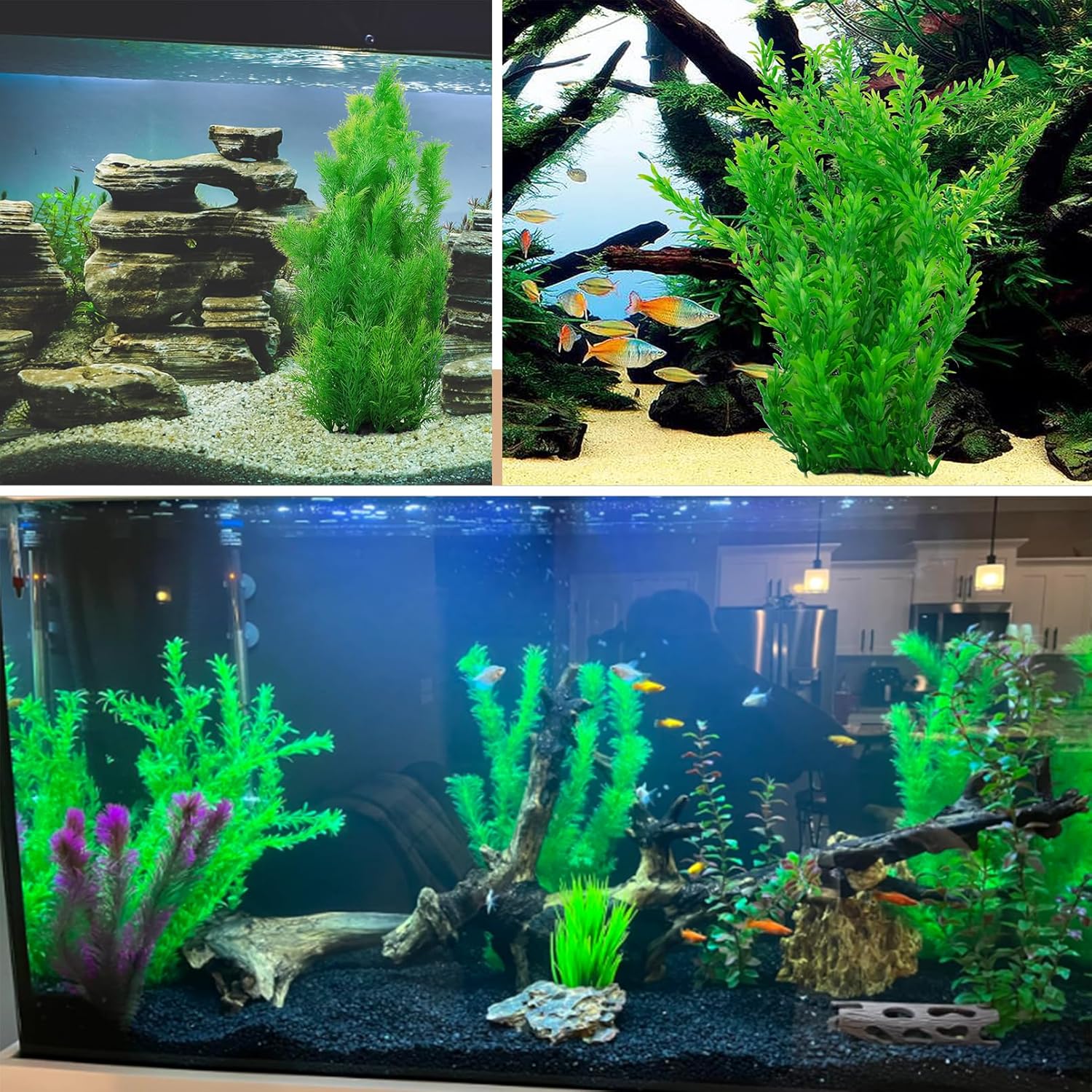 kathson Aquarium Plants Plastic Realistic Tall Fish Tank Plant Decorations Seaweed Fish Tank Decor Artificial Plants Ornament for Aquarium Extra Large 21.7 Inches (Green,2 PCS)