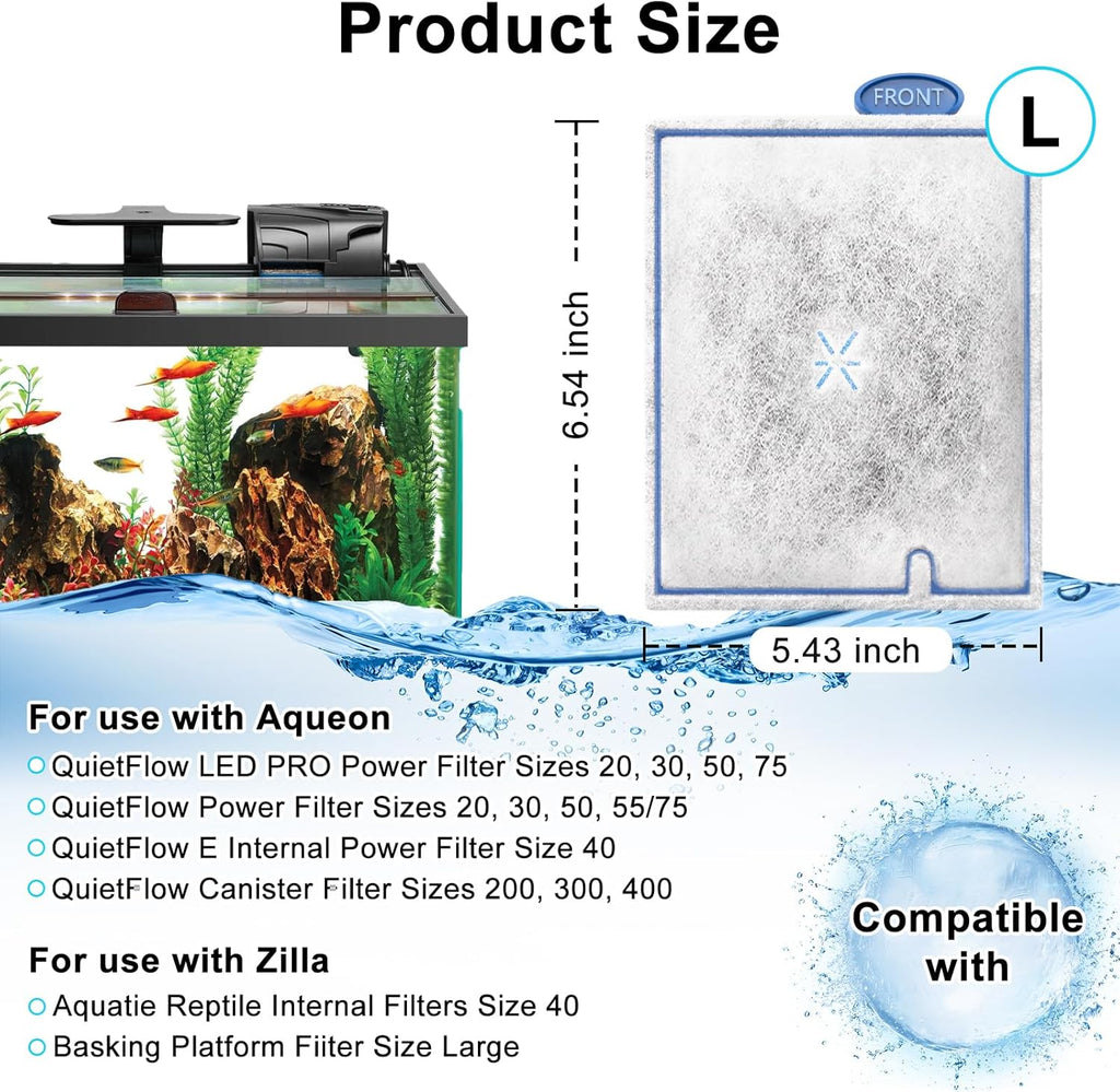 16 Pack Large Filter Cartridges Compatible with Aqueon QuietFlow Filter LED PRO 20,30,50,75/Power 20,30,50,55/75, E Internal Size 40 Canister Filters