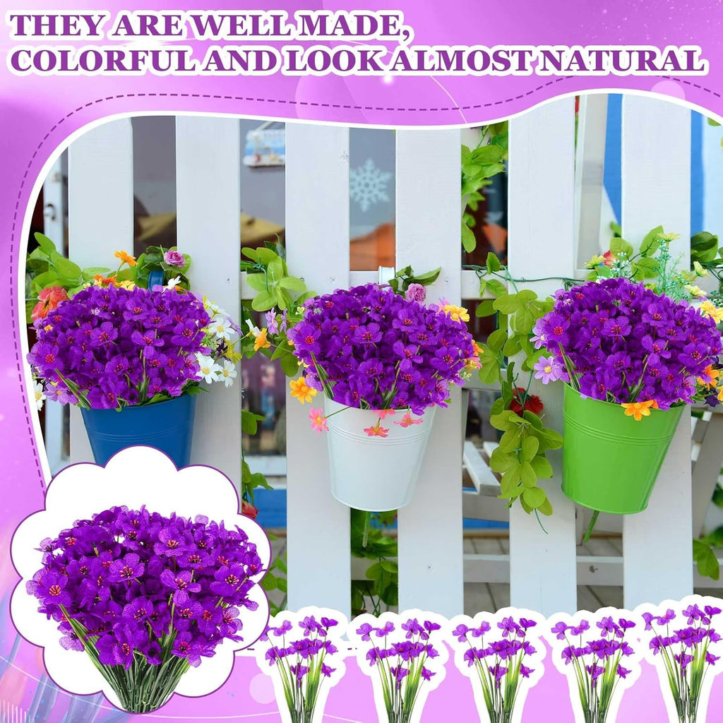 Lyrow 100 Bundles Violet Artificial Flowers, UV Resistant Faux Flowers Outdoor, Faux Silk Flowers, Fake Violet Flowers Bulk for Front Porch Hanging Garden Courtyard Farmhouse Home(Purple)