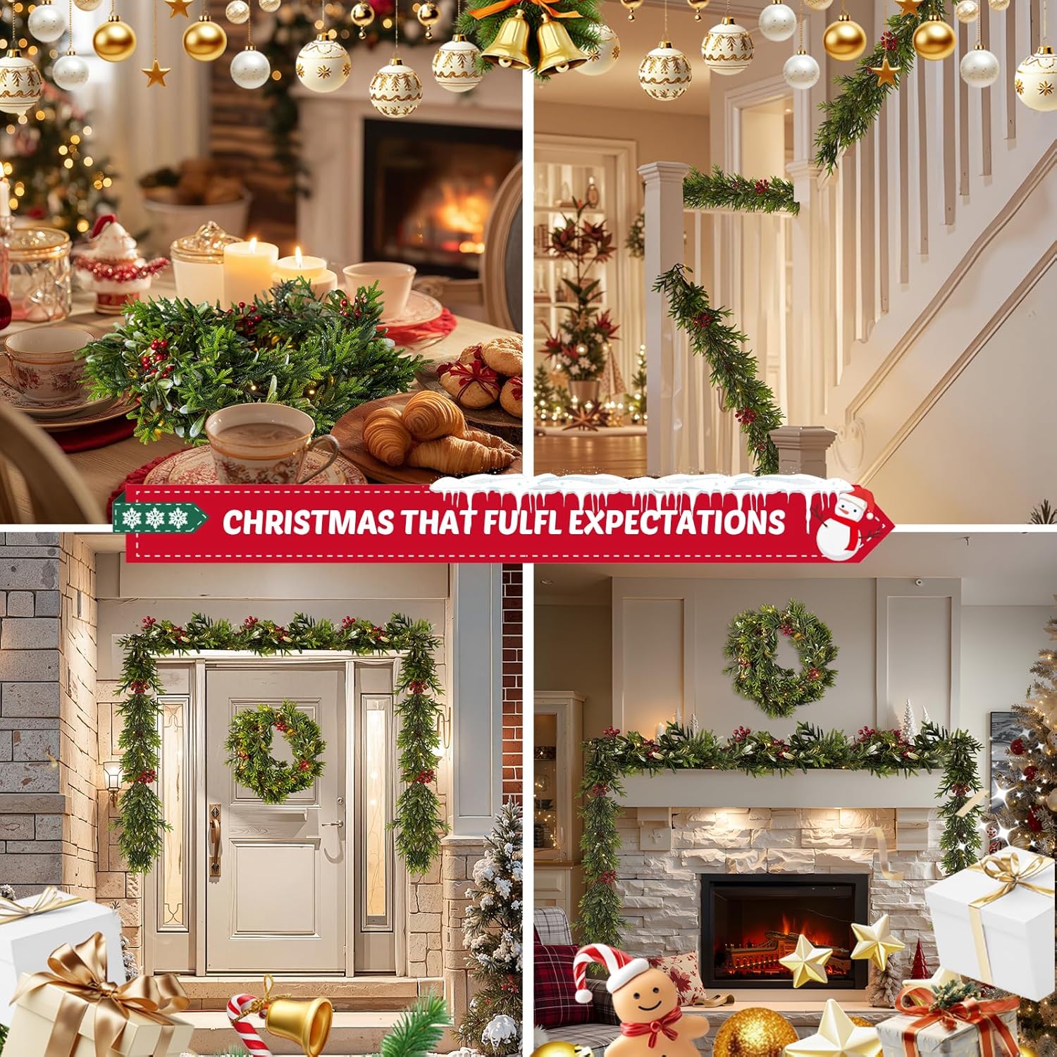 6FT Christmas Garland – Artificial Norfolk Pine Olive Garland with Red Berries, Pinecones & 20 Warm LED Timer Lights – Holiday Garland for Home, Wedding, Party Decorations