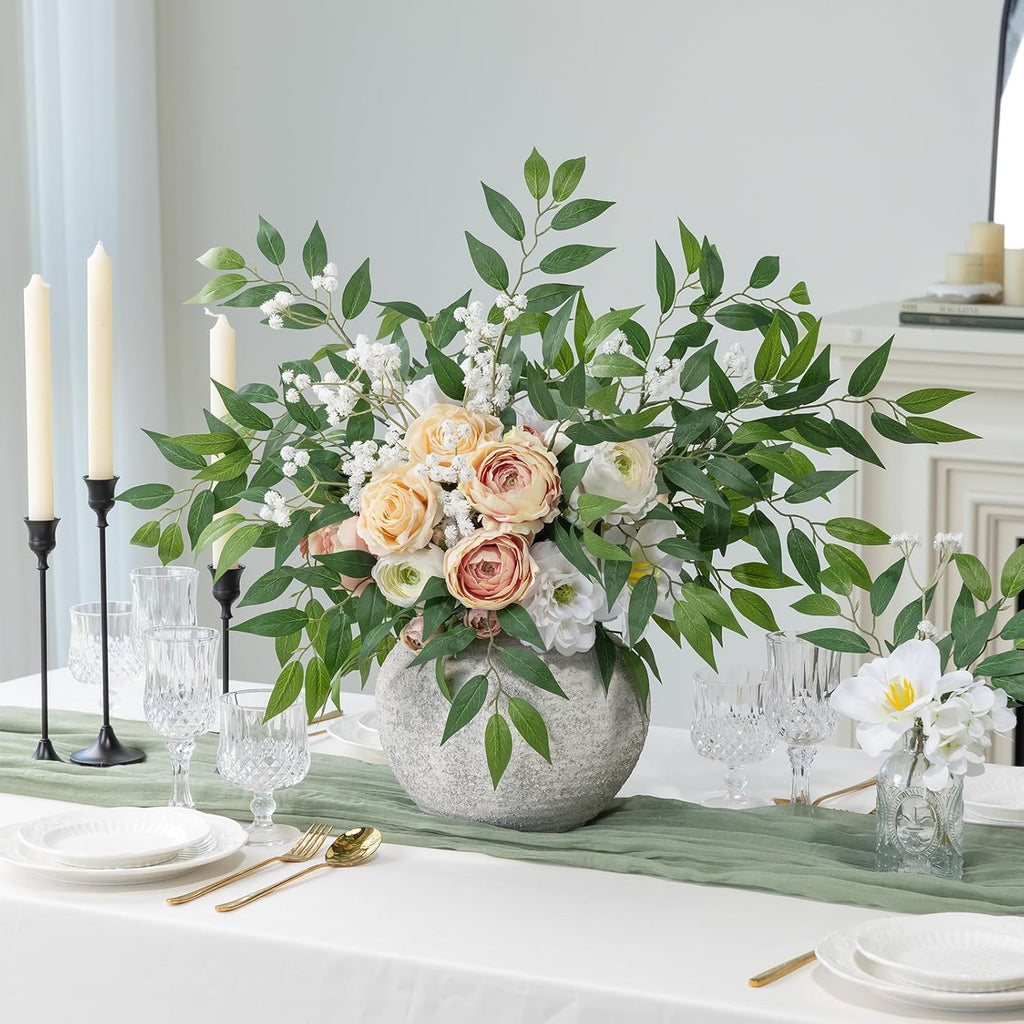 mizii 24pcs Italian Ruscus Artificial Greenery Stems Silk Green Leaves 20in Fake Spray Plants Stem Garland Greenery Decoration for Centerpieces Wedding Arch Flower Bouquet Table Room Wall Decor (24)