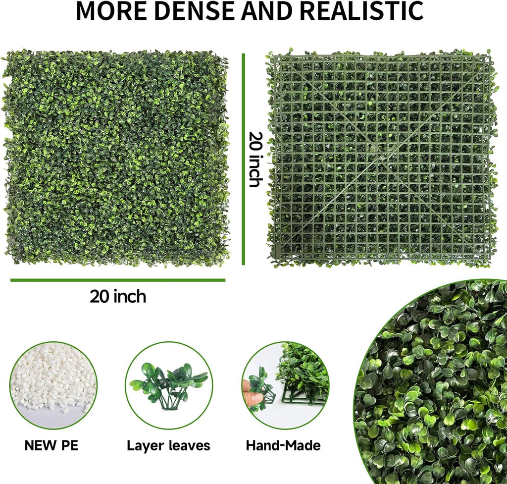 Artificial Grass Wall Panels, 8 PCS 20x20 inch Boxwood Hedge Wall Panels with 100 Zip Ties, Boxwood Panels Backdrop for Outdoor Indoor Decorative Garden Fences Backyard Patio Privacy Hedge