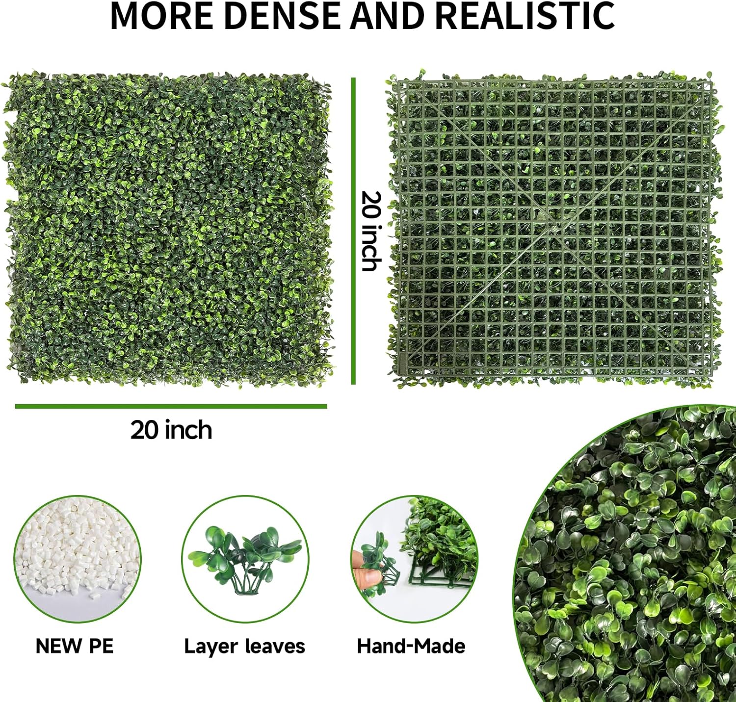 Artificial Grass Wall Panels, 8 PCS 20x20 inch Boxwood Hedge Wall Panels with 100 Zip Ties, Boxwood Panels Backdrop for Outdoor Indoor Decorative Garden Fences Backyard Patio Privacy Hedge