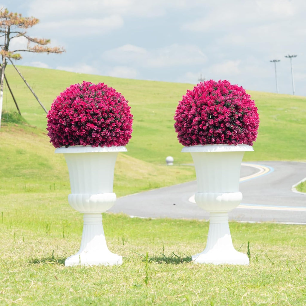 16.7 Inch Artificial Pine Cone Topiary Balls Set of 2, Rose Boxwood Balls with 7 Layers Leaves UV Protection Faux Evergreen Plants Outside Decor for Porch Garden Backyard