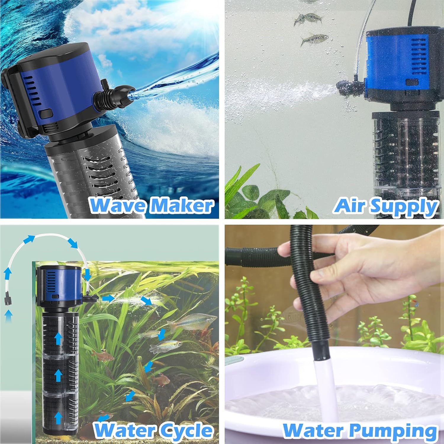 Pond Pump 660GPH Filtration, Sump Submersible Water Pump w/Sponge Filter, 8ft. High Lift, Quiet for Aquarium Hydroponics, Dry Burning Protection