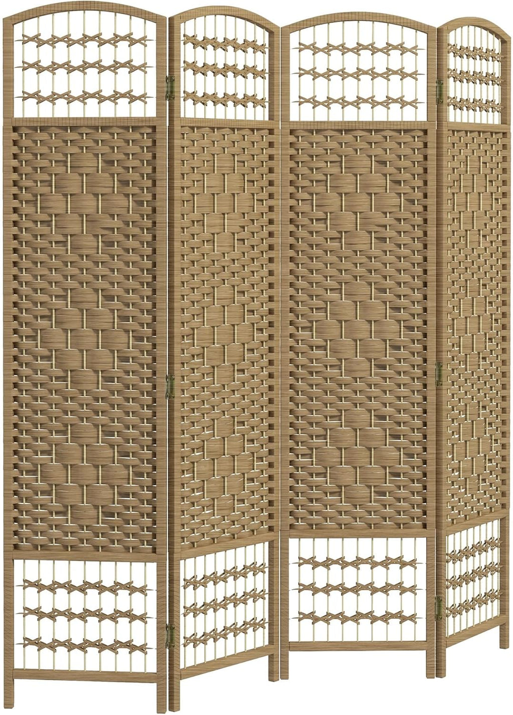 HOMCOM 4 Panel Room Divider, Folding Privacy Screen, 5.6' Room Separator, Wave Fiber Freestanding Partition Wall Divider, Natural