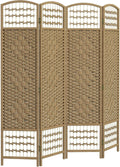 HOMCOM 4 Panel Room Divider, Folding Privacy Screen, 5.6' Room Separator, Wave Fiber Freestanding Partition Wall Divider, Natural