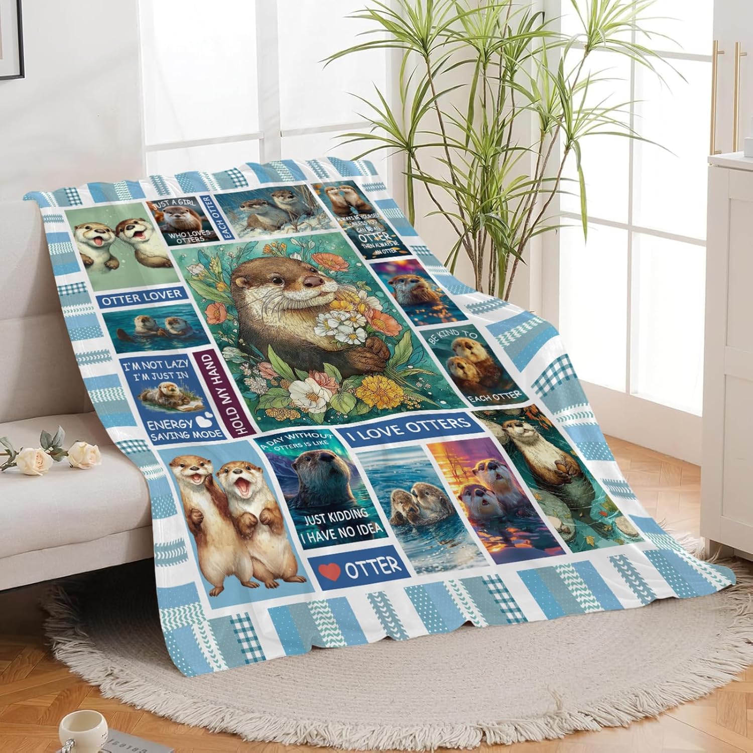 Otter Throw Blanket Otter Stuff Gifts for Kids Girls Boys Adults Women Men Soft Cozy Warm Plush Fluffy Fuzzy Fleece Blanket Decor 40''X50''