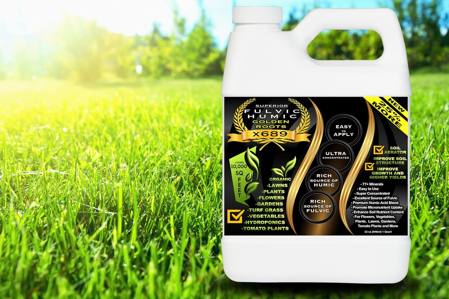 Humic Acid & Fulvic Acid Liquid Concentrate - 10,000 sq ft - Organic Plant Food Enhancer for Lawn, Plants, Turf Grass & Garden Soil