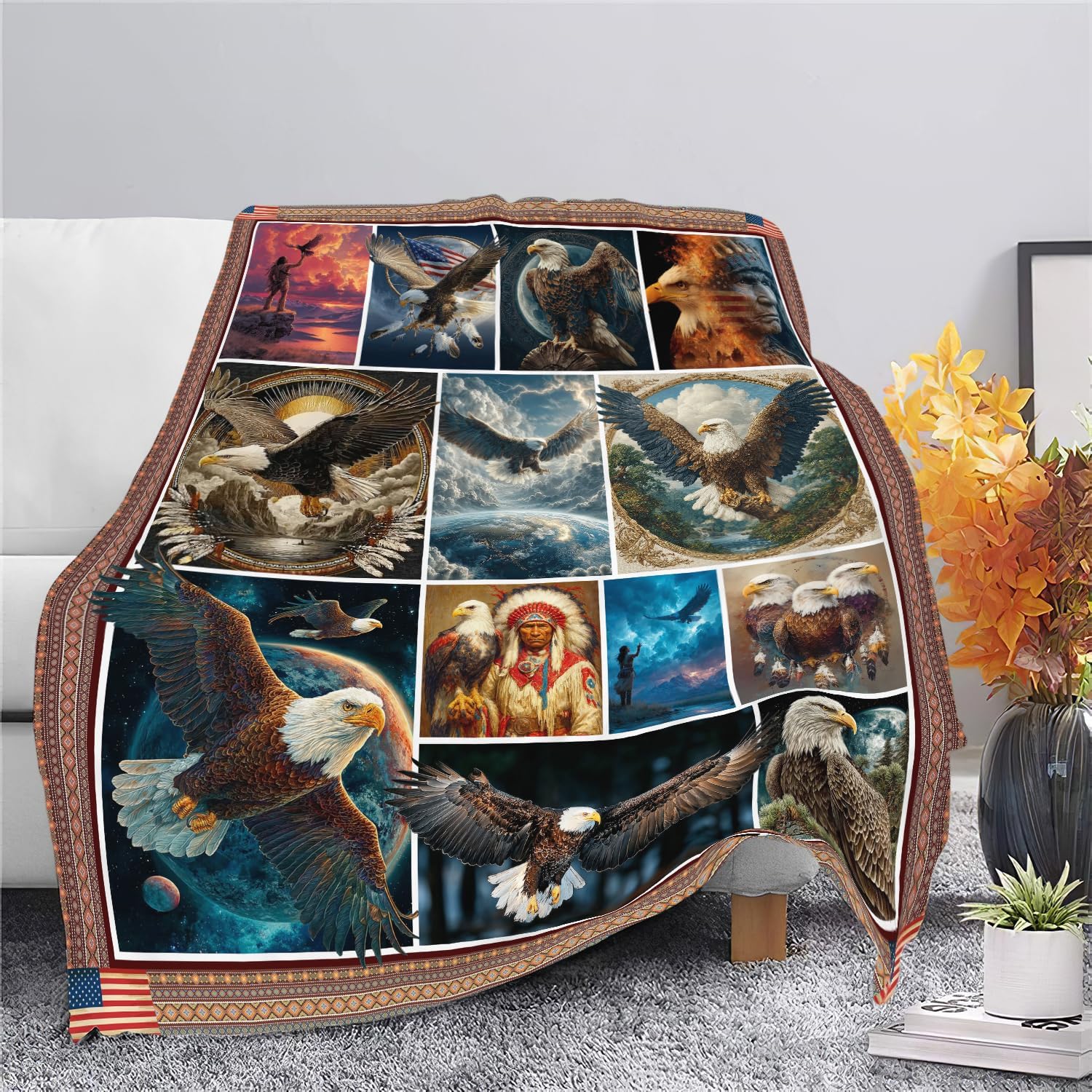 Bald Eagle Throw Blanket Native American Eagle Stuff Gifts for Kids Girls Boys Adults Women Men Soft Cozy Warm Plush Fluffy Fuzzy Fleece Blanket Decor 50''X60''