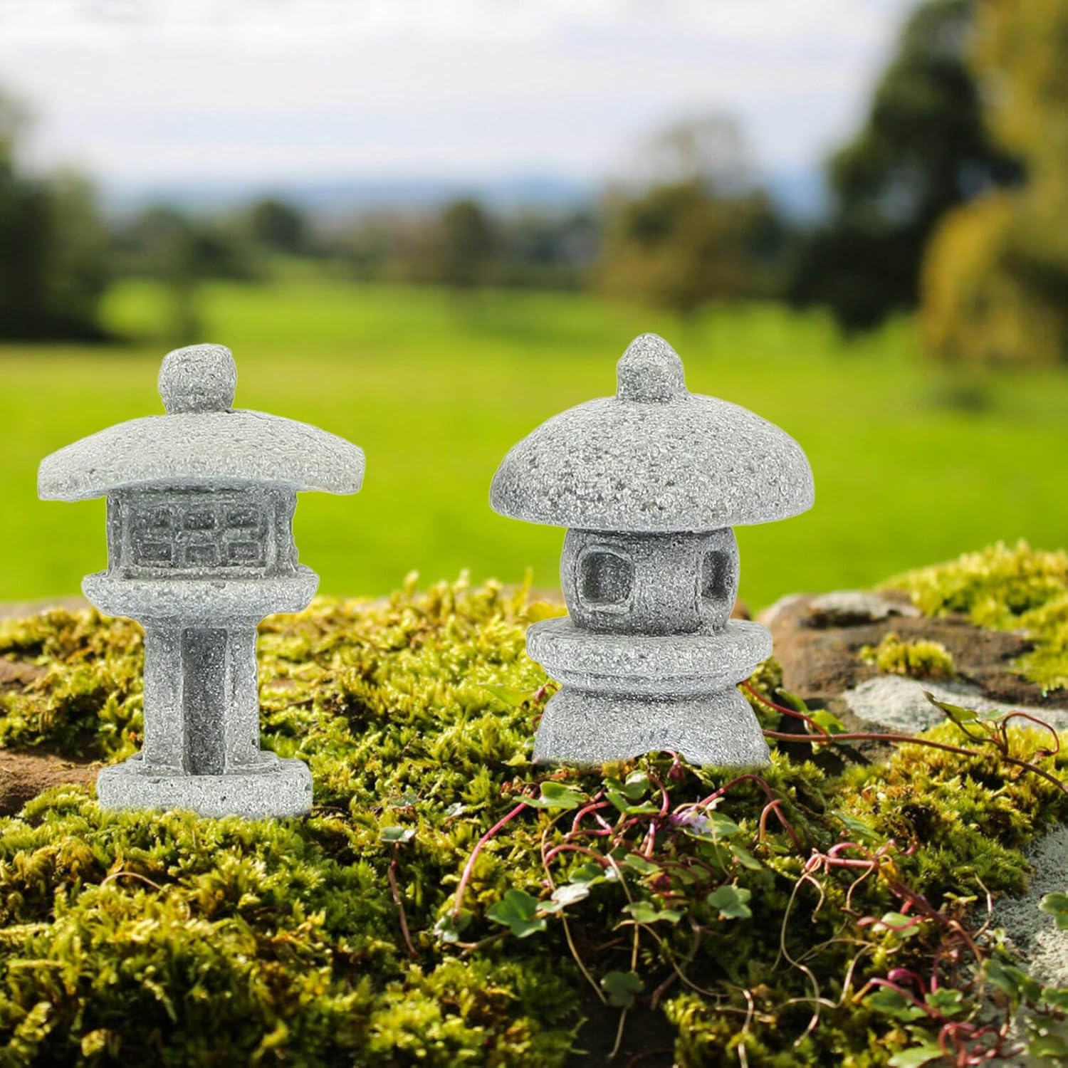 Yardwe Miniature Pagoda Statue 4Pcs Japanese Lantern Stone Statues for Zen Garden Micro Landscape and Fish Tank Decoration