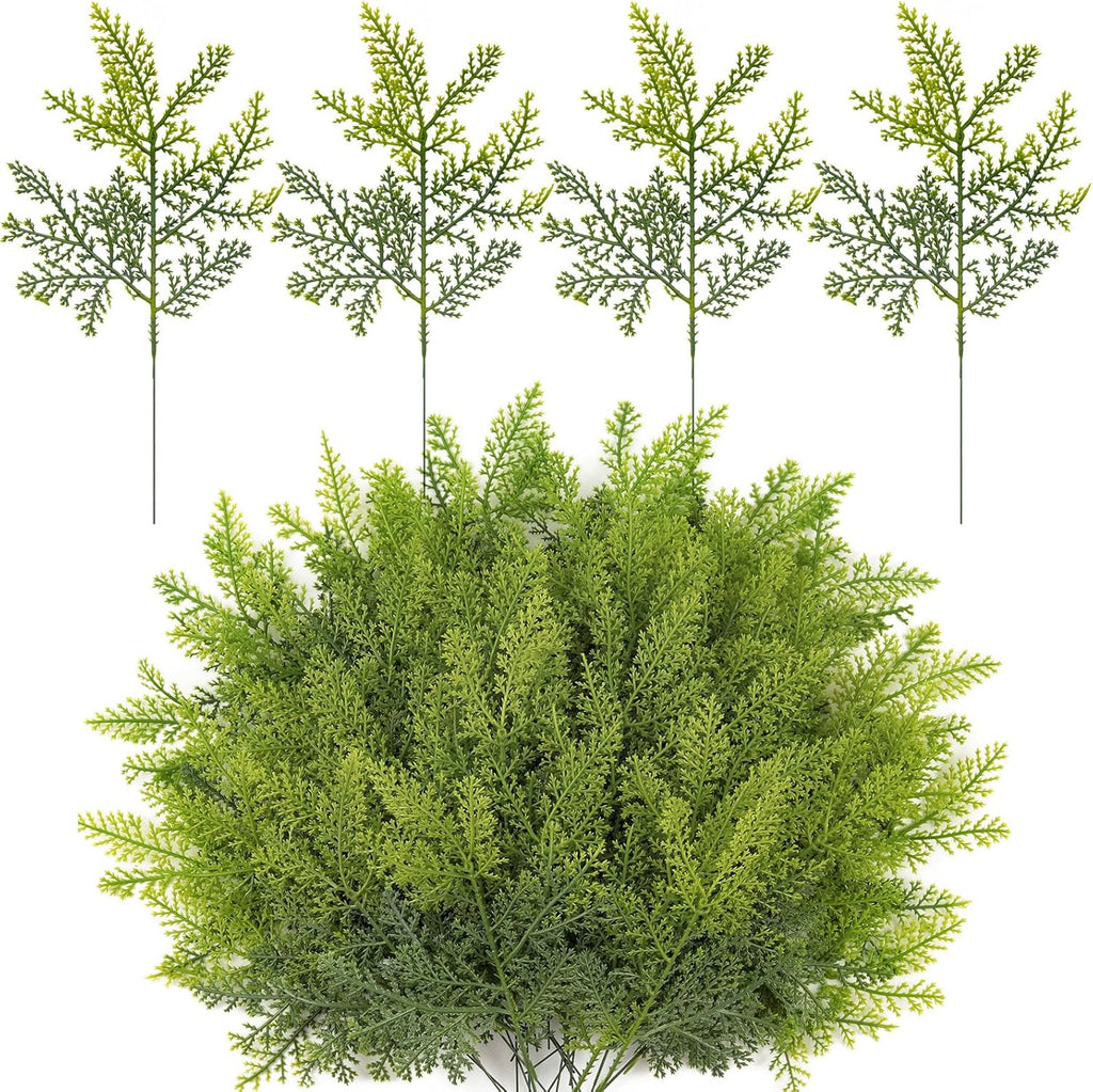HOHOTIME 30 PCS Artificial Pine Stems, Christmas Greenery Cypress Pine Picks, Gradient Green Faux Cedar Branches for Vase, Fake Plants, Faux Pine Sprigs for Garland Wreath Tree Home DIY Xmas Decor
