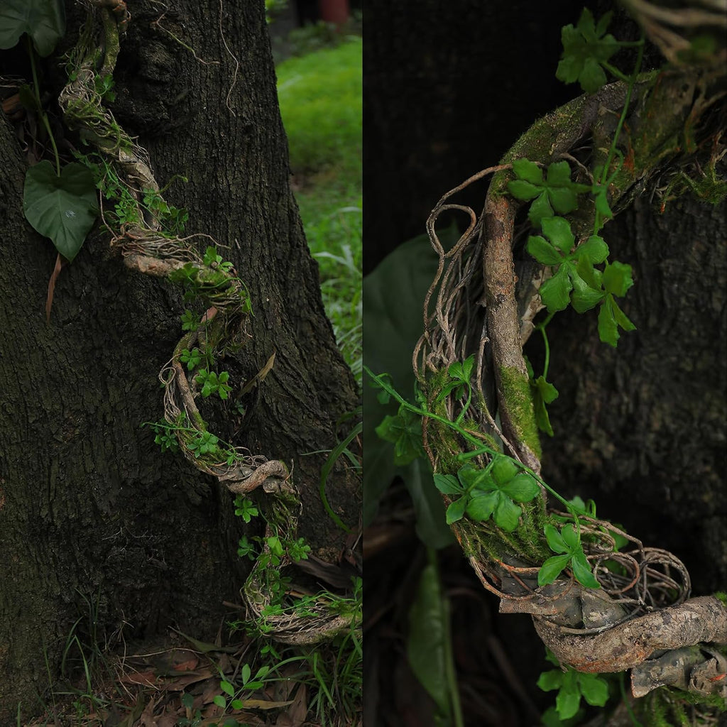 68.9inch Bendable Creepy Artificial Greenery Garland Faux Tree Trunk Branches Twigs Twisted Grape Vines Clover Leaves for Fireplace Mantel Halloween Wall Hanging Outdoor Baby Shower Party Swing Decor
