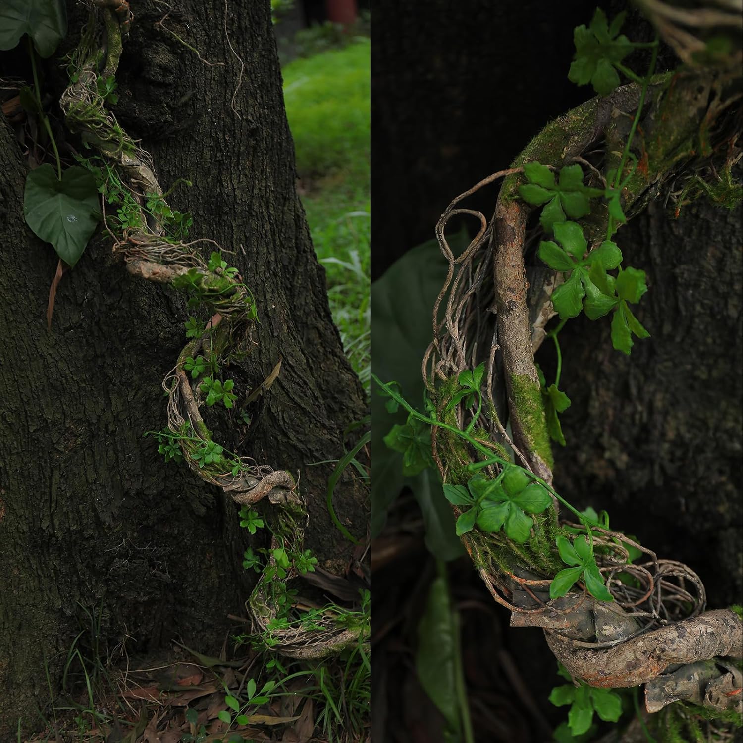 68.9inch Bendable Creepy Artificial Greenery Garland Faux Tree Trunk Branches Twigs Twisted Grape Vines Clover Leaves for Fireplace Mantel Halloween Wall Hanging Outdoor Baby Shower Party Swing Decor