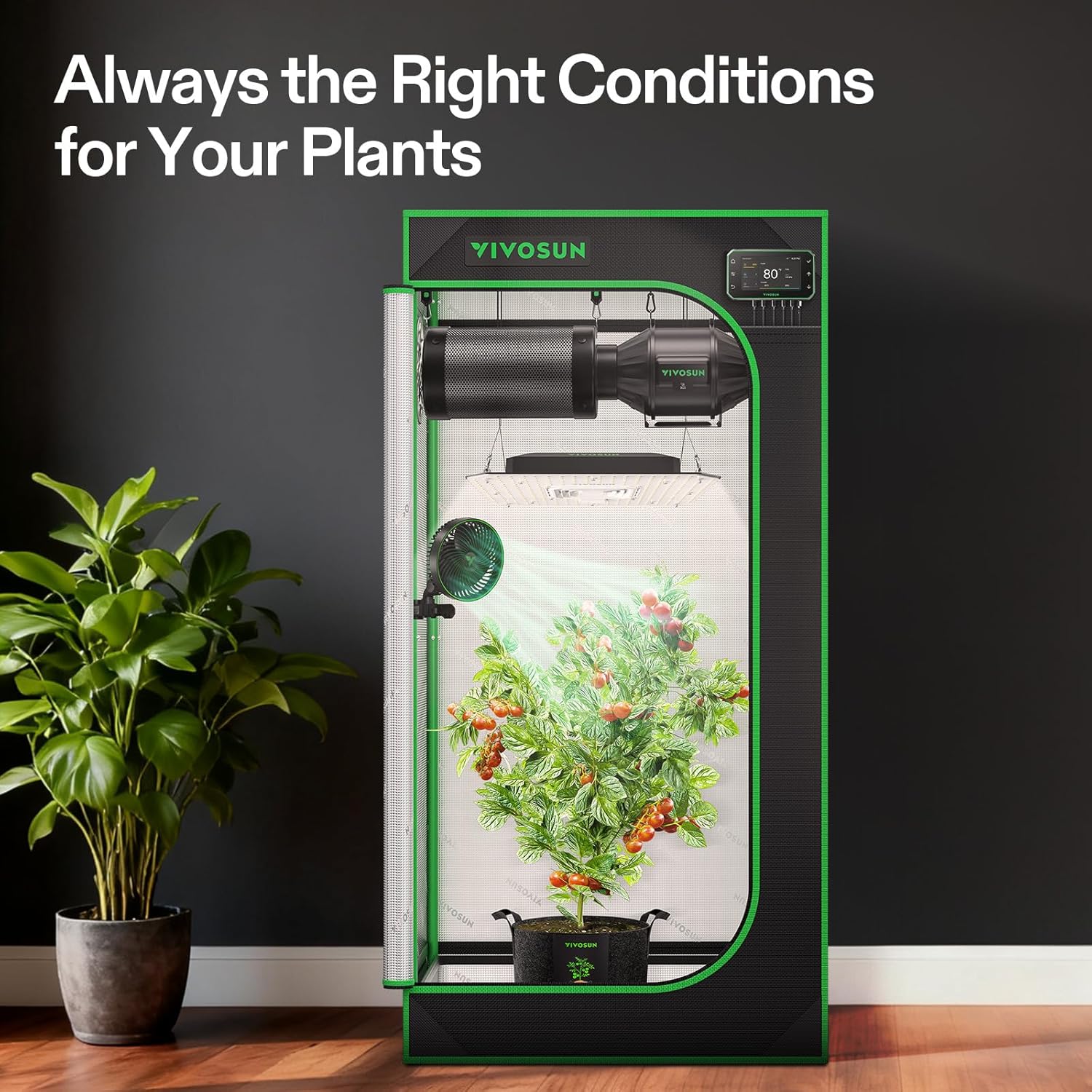 VIVOSUN GIY Plus Smart Advance Grow Tent Kit 2x2 ft WiFi-Integrated Complete Grow Tent System 2000D Mylar Grow Tents with Full-Spectrum Programmable Grow Light, Enhanced Ventilation & Circulation