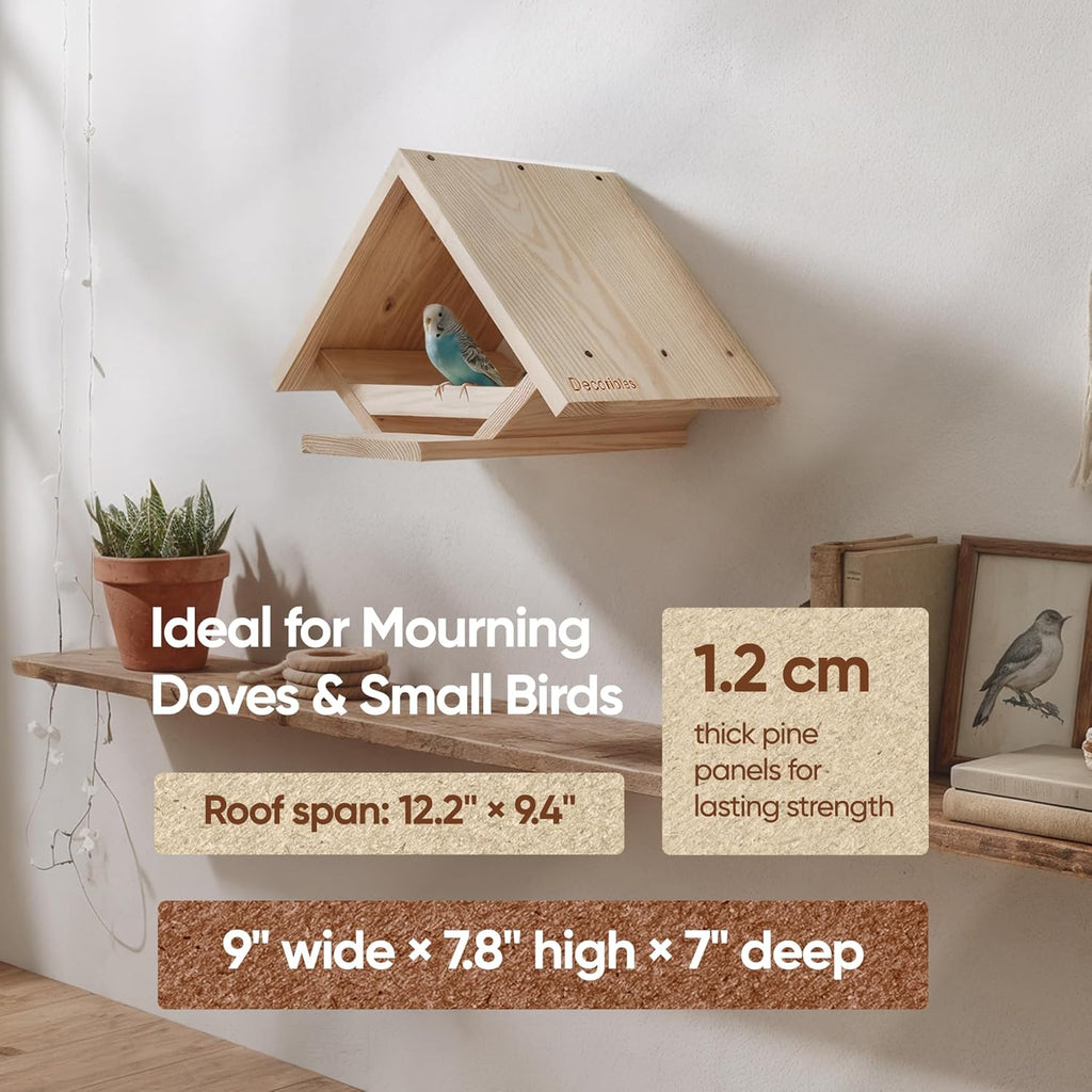 DIY Wooden Dove Nesting Box - Birdhouses for Outdoor Use, Small Birdhouses for Mourning Doves and Other Small Birds, Durable Pine Wood, by Decoribles