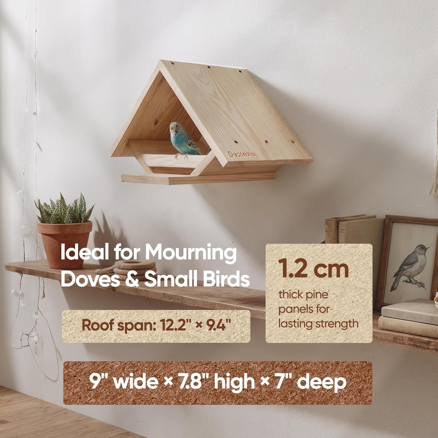 DIY Wooden Dove Nesting Box - Birdhouses for Outdoor Use, Small Birdhouses for Mourning Doves and Other Small Birds, Durable Pine Wood, by Decoribles