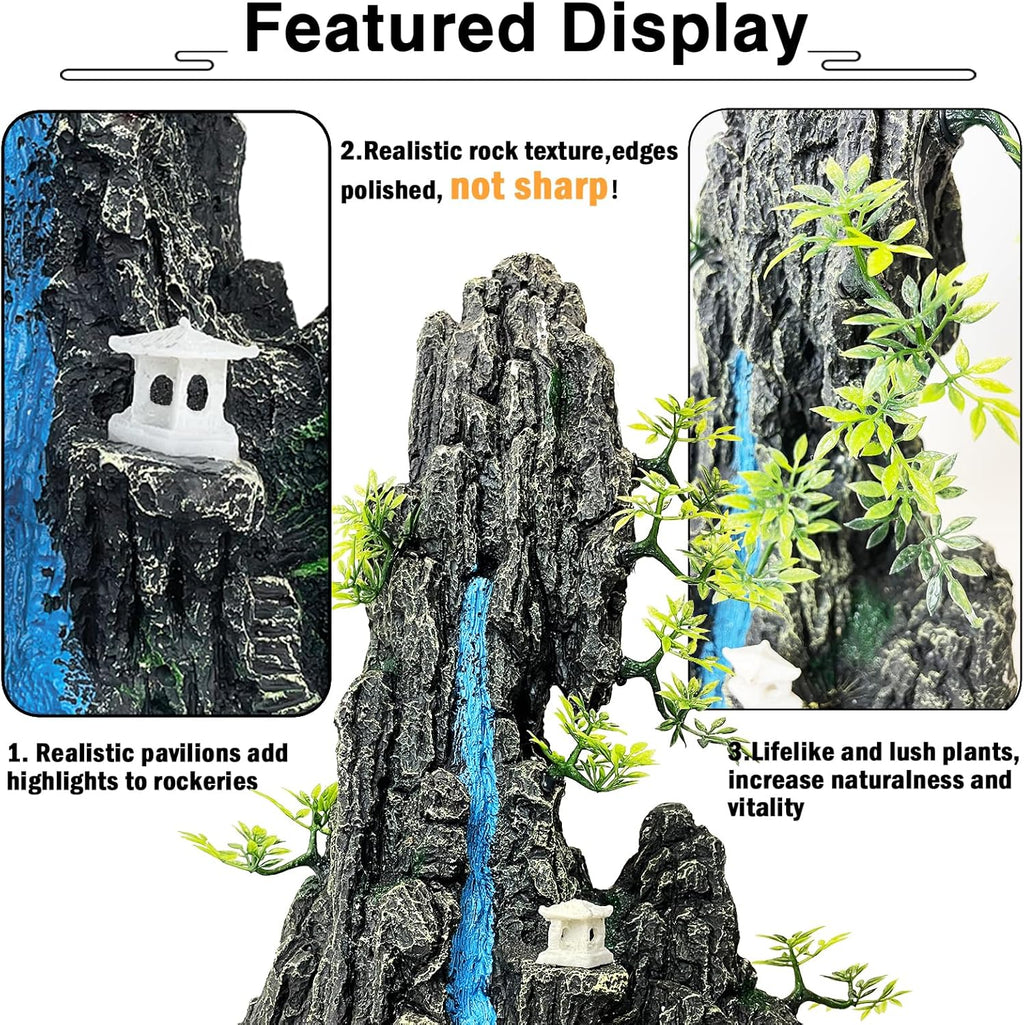 Aquarium Mountain View Stone Ornament - Aquarium Rock Decor for Fish Tank,Aquarium Decorations Extra Large and Tall Decoration for Fish Tank - 13 Inches High