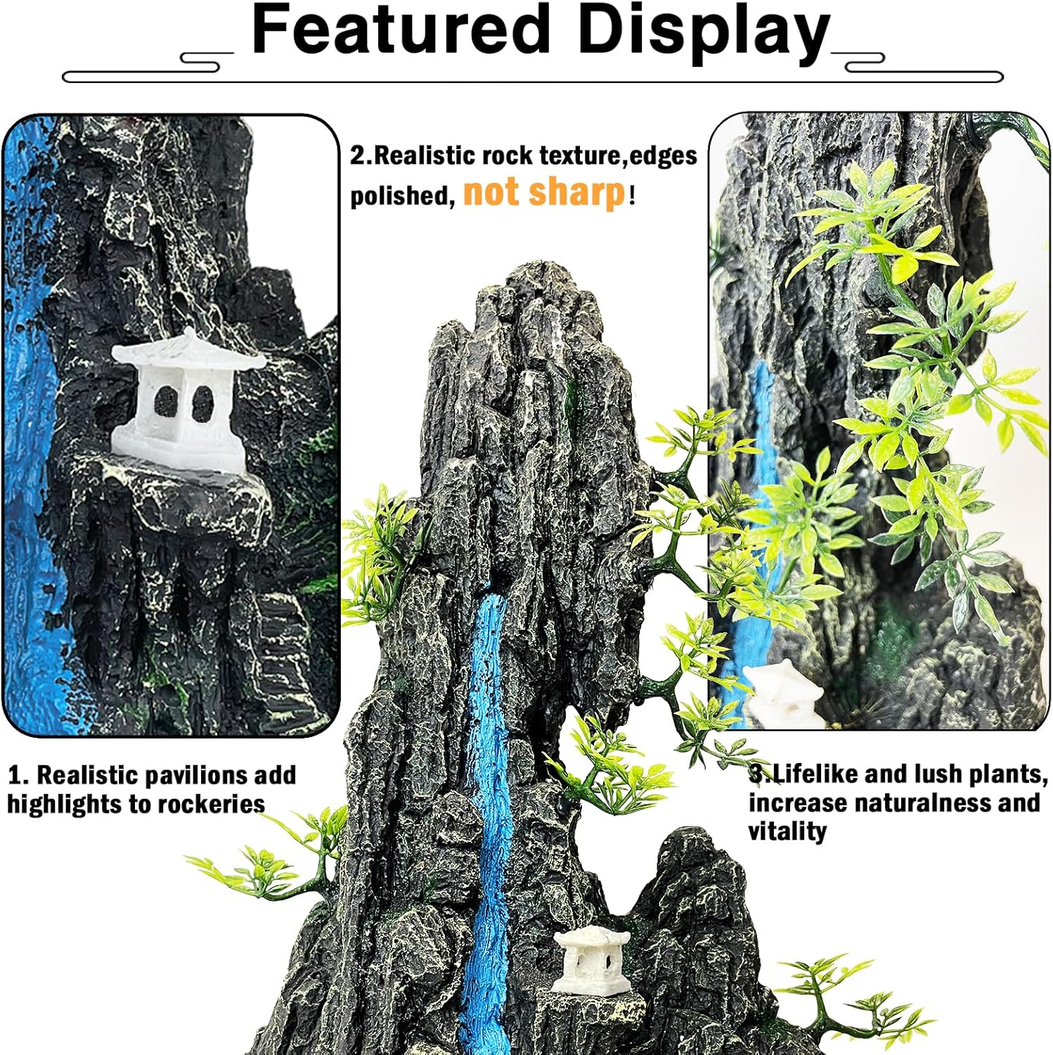 Aquarium Mountain View Stone Ornament - Aquarium Rock Decor for Fish Tank,Aquarium Decorations Extra Large and Tall Decoration for Fish Tank - 13 Inches High