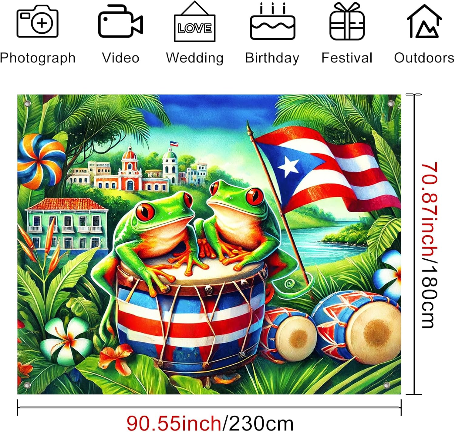 Puerto Rico Flag Backdrop Party Decor 8x6ft Puerto Rico Party Photography Background Banner 8x6ft Indoor Outdoor Porch Sign Festivals Wall Backdrop for Home and Events
