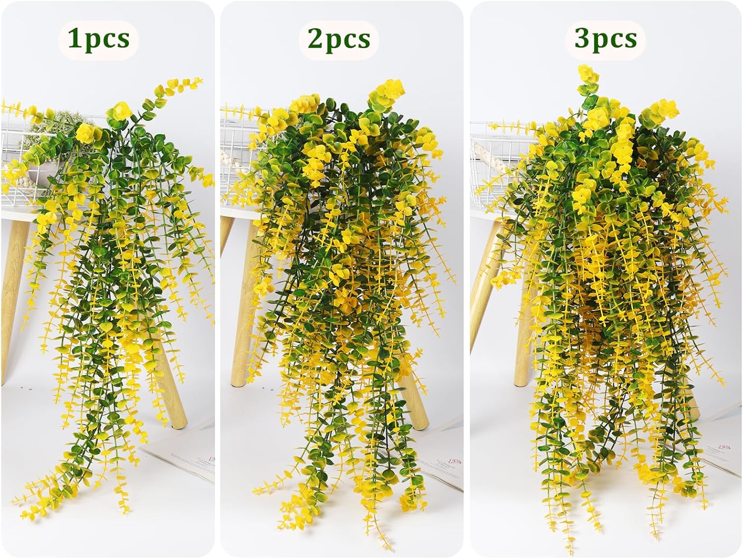 RECUTMS Artificial Plants Hanging Outdoor Fake Plants Hanging Vines Faux Eucalyptus Leaves Greenery Vines Fake Vines Plants for Room Wall Decor Garden Outdoor Wedding Courtyard Decoration(Yellow)