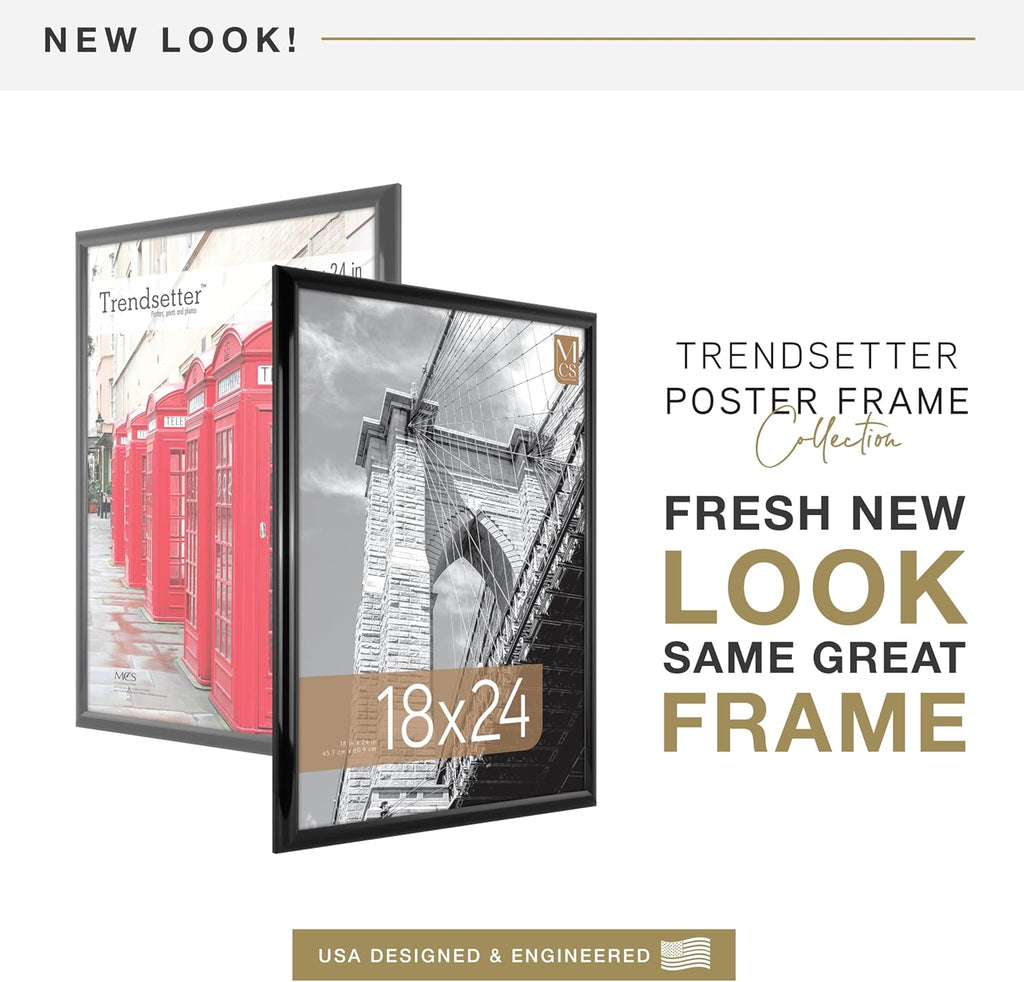 MCS Trendsetter 18x24 Poster Frame Black High-Gloss, Vertical & Horizontal Wall Hanging Large Picture Frame for Photos, Posters & Art Prints (2-Pack)