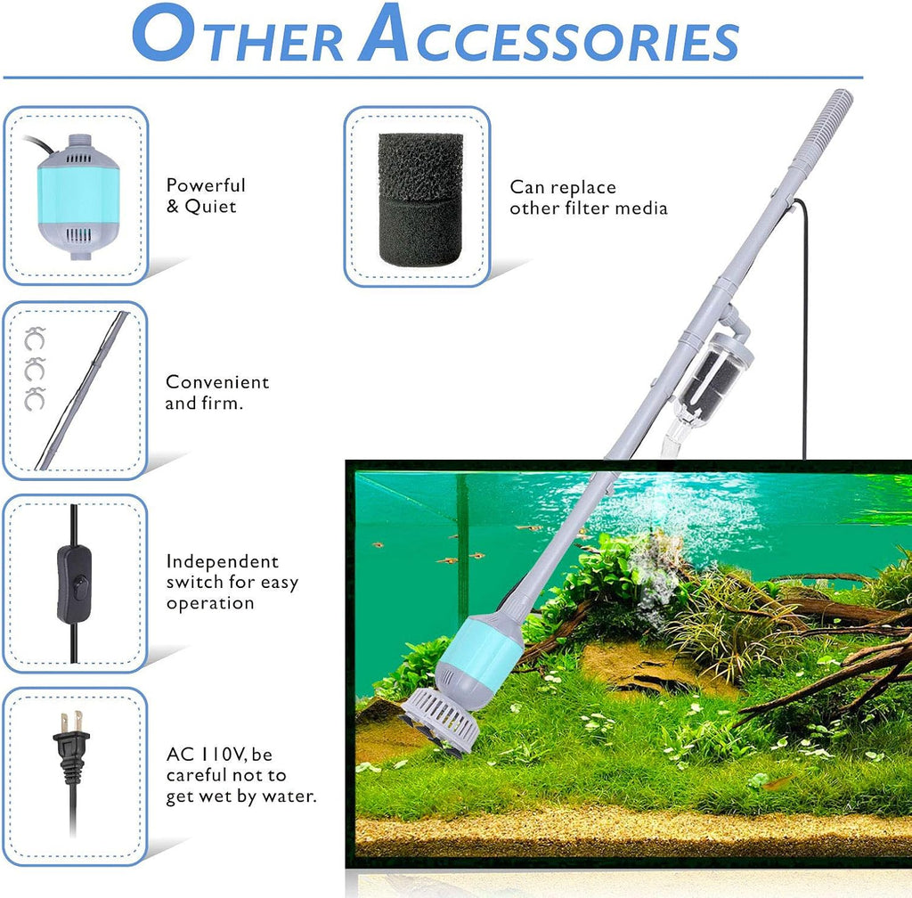 hygger 360GPH Electric Aquarium Gravel Cleaner, 5 in 1 Automatic Fish Tank Cleaning Tool Set Vacuum Water Changer Sand Washer Filter Siphon Adjustable Length 15W