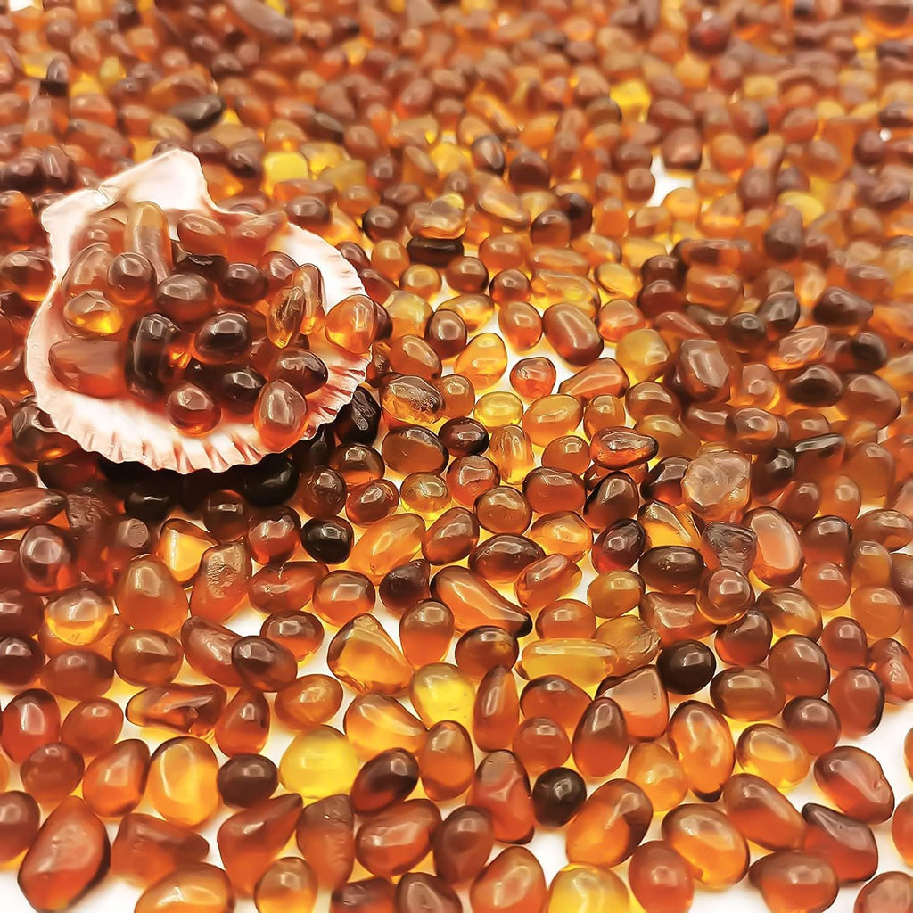 Keedolla Aquarium Sea Glass Pebble Stones, 6-9mm Fish Tank Gravel Marble Rock for Aquarium, Fish Turtle Tank, Vase Fillers, Garden - Amber(0.93LB/430g)